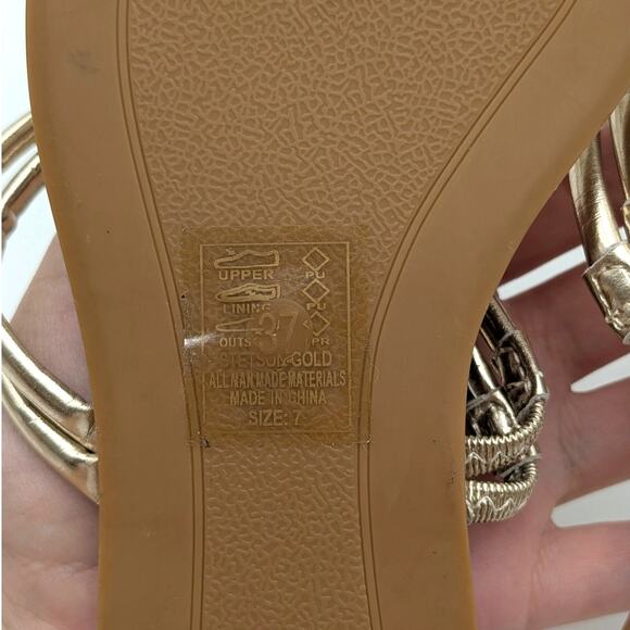 Azalea Wang Stetson Tubular Straps Knot Flat Sandals Women's Gold Sz US7 EU37.5 - Picture 7 of 12